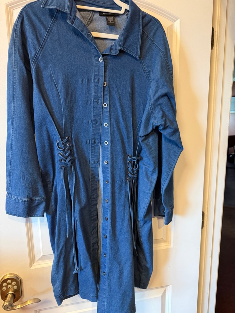 Ashley Stewart Blue Long Sleeve Denim Shirt Dress
